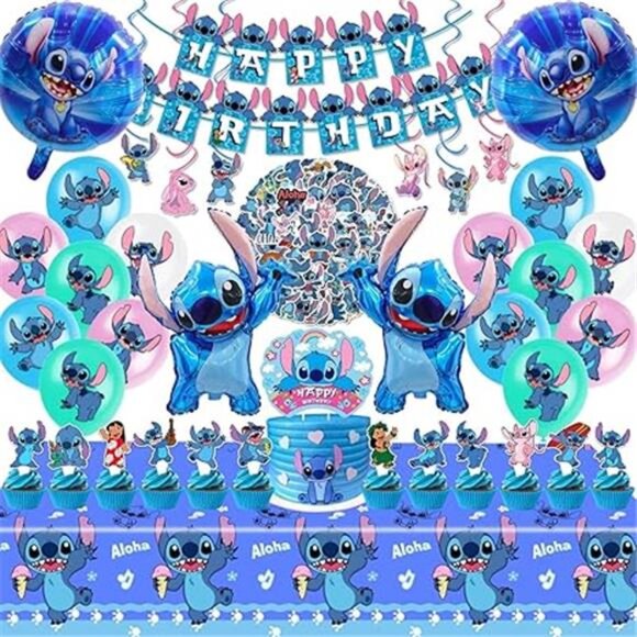 Stitch Birthday Party Decorations 103 PCS Kit Banner Balloons Cupcake Toppers - Picture 3 of 3